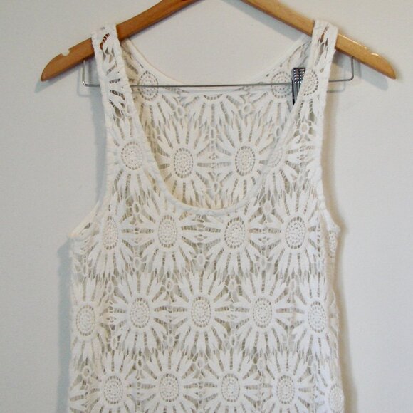 Forever 21 White Floral Crochet Lace Bathing Suit Bikini Cover Up Daisy Medium - Picture 12 of 13